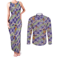 Lavender Palaka Hula Girls Seamless Hawaii Aloha Couples Matching Tank Maxi Dress and Long Sleeve Button Shirt - Polynesian Pride