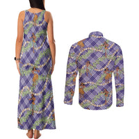 Lavender Palaka Hula Girls Seamless Hawaii Aloha Couples Matching Tank Maxi Dress and Long Sleeve Button Shirt - Polynesian Pride
