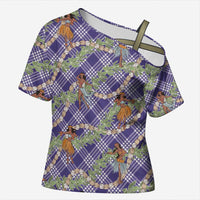 Lavender Palaka Hula Girls Seamless Hawaii Aloha Cross Shoulder Shirt LT7 Female Lavender - Polynesian Pride