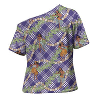 Lavender Palaka Hula Girls Seamless Hawaii Aloha Cross Shoulder Shirt LT7 - Polynesian Pride