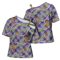 Lavender Palaka Hula Girls Seamless Hawaii Aloha Cross Shoulder Shirt LT7 - Polynesian Pride