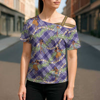 Lavender Palaka Hula Girls Seamless Hawaii Aloha Cross Shoulder Shirt LT7 - Polynesian Pride