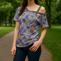 Lavender Palaka Hula Girls Seamless Hawaii Aloha Cross Shoulder Shirt LT7 - Polynesian Pride