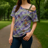 Lavender Palaka Hula Girls Seamless Hawaii Aloha Cross Shoulder Shirt - Polynesian Pride