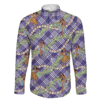 Lavender Palaka Hula Girls Seamless Hawaii Aloha Family Matching Long Sleeve Bodycon Dress and Hawaiian Shirt - Polynesian Pride