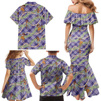 Lavender Palaka Hula Girls Seamless Hawaii Aloha Family Matching Mermaid Dress and Hawaiian Shirt - Polynesian Pride