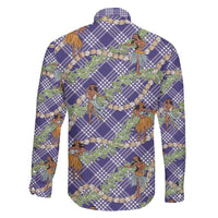 Lavender Palaka Hula Girls Seamless Hawaii Aloha Family Matching Off The Shoulder Long Sleeve Dress and Hawaiian Shirt - Polynesian Pride