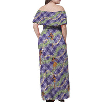 Lavender Palaka Hula Girls Seamless Hawaii Aloha Family Matching Off Shoulder Maxi Dress and Hawaiian Shirt - Polynesian Pride