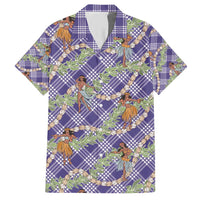 Lavender Palaka Hula Girls Seamless Hawaii Aloha Family Matching Short Sleeve Bodycon Dress and Hawaiian Shirt - Polynesian Pride
