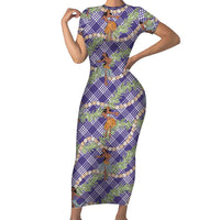 Lavender Palaka Hula Girls Seamless Hawaii Aloha Family Matching Short Sleeve Bodycon Dress and Hawaiian Shirt - Polynesian Pride