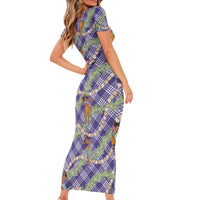 Lavender Palaka Hula Girls Seamless Hawaii Aloha Family Matching Short Sleeve Bodycon Dress and Hawaiian Shirt - Polynesian Pride