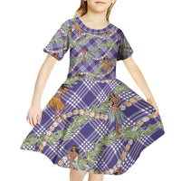 Lavender Palaka Hula Girls Seamless Hawaii Aloha Kid Short Sleeve Dress LT7 - Polynesian Pride