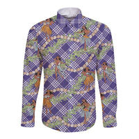 Lavender Palaka Hula Girls Seamless Hawaii Aloha Long Sleeve Button Shirt - Polynesian Pride