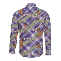 Lavender Palaka Hula Girls Seamless Hawaii Aloha Long Sleeve Button Shirt - Polynesian Pride