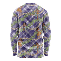 Lavender Palaka Hula Girls Seamless Hawaii Aloha Long Sleeve Shirt - Polynesian Pride