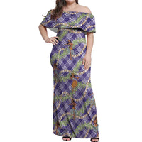 Lavender Palaka Hula Girls Seamless Hawaii Aloha Off Shoulder Maxi Dress - Polynesian Pride