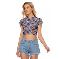 Lavender Palaka Hula Girls Seamless Hawaii Aloha Raglan Cropped T Shirt LT7 Female Lavender - Polynesian Pride