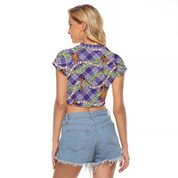 Lavender Palaka Hula Girls Seamless Hawaii Aloha Raglan Cropped T Shirt LT7 - Polynesian Pride