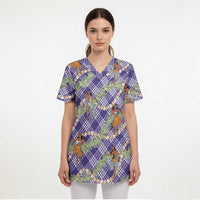 Lavender Palaka Hula Girls Seamless Hawaii Aloha Scrub Top - Polynesian Pride