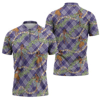 Lavender Palaka Hula Girls Seamless Hawaii Aloha Zipper Polo Shirt - Polynesian Pride