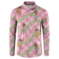 Lokelani Pink Palaka Hula Girls Seamless Hawaii Aloha Button Sweatshirt - Polynesian Pride