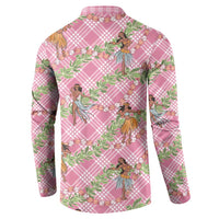 Lokelani Pink Palaka Hula Girls Seamless Hawaii Aloha Button Sweatshirt - Polynesian Pride