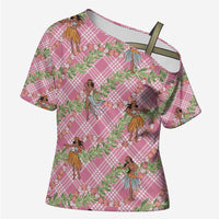 Lokelani Pink Palaka Hula Girls Seamless Hawaii Aloha Cross Shoulder Shirt - Polynesian Pride