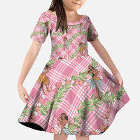 Lokelani Pink Palaka Hula Girls Seamless Hawaii Aloha Family Matching Mermaid Dress and Hawaiian Shirt - Polynesian Pride