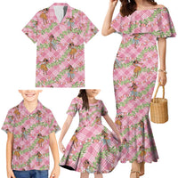 Lokelani Pink Palaka Hula Girls Seamless Hawaii Aloha Family Matching Mermaid Dress and Hawaiian Shirt - Polynesian Pride