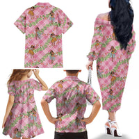 Lokelani Pink Palaka Hula Girls Seamless Hawaii Aloha Family Matching Off The Shoulder Long Sleeve Dress and Hawaiian Shirt - Polynesian Pride