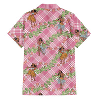Lokelani Pink Palaka Hula Girls Seamless Hawaii Aloha Family Matching Off The Shoulder Long Sleeve Dress and Hawaiian Shirt - Polynesian Pride