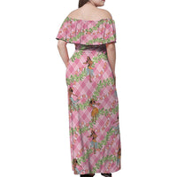 Lokelani Pink Palaka Hula Girls Seamless Hawaii Aloha Family Matching Off Shoulder Maxi Dress and Hawaiian Shirt - Polynesian Pride