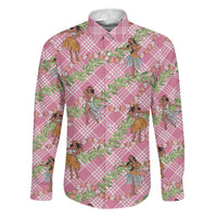 Lokelani Pink Palaka Hula Girls Seamless Hawaii Aloha Family Matching Off Shoulder Short Dress and Hawaiian Shirt - Polynesian Pride