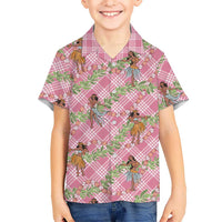 Lokelani Pink Palaka Hula Girls Seamless Hawaii Aloha Family Matching Summer Maxi Dress and Hawaiian Shirt - Polynesian Pride