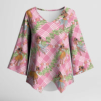 Lokelani Pink Palaka Hula Girls Seamless Hawaii Aloha Kimono Sleeve Blouse - Polynesian Pride