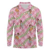 Lokelani Pink Palaka Hula Girls Seamless Hawaii Aloha Long Sleeve Polo Shirt - Polynesian Pride