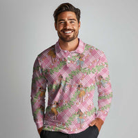 Lokelani Pink Palaka Hula Girls Seamless Hawaii Aloha Long Sleeve Polo Shirt - Polynesian Pride