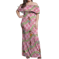 Lokelani Pink Palaka Hula Girls Seamless Hawaii Aloha Off Shoulder Maxi Dress - Polynesian Pride