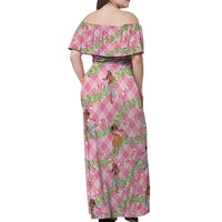 Lokelani Pink Palaka Hula Girls Seamless Hawaii Aloha Off Shoulder Maxi Dress - Polynesian Pride