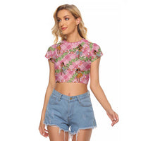 Lokelani Pink Palaka Hula Girls Seamless Hawaii Aloha Raglan Cropped T Shirt LT7 Female Pink - Polynesian Pride