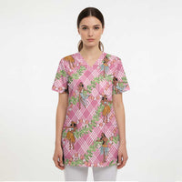 Lokelani Pink Palaka Hula Girls Seamless Hawaii Aloha Scrub Top - Polynesian Pride