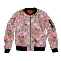 Lokelani Pink Palaka Hula Girls Seamless Hawaii Aloha Sleeve Zip Bomber Jacket - Polynesian Pride
