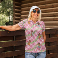 Lokelani Pink Palaka Hula Girls Seamless Hawaii Aloha Women Polo Shirt - Polynesian Pride