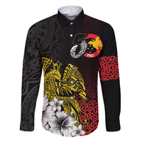 Personalized Papua New Guinea 50th Independence Anniversary Family Matching Long Sleeve Bodycon Dress and Hawaiian Shirt Oro Tapa Mix Plumeria