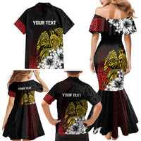 Personalized Papua New Guinea 50th Independence Anniversary Family Matching Mermaid Dress and Hawaiian Shirt Oro Tapa Mix Plumeria
