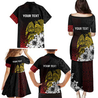 Personalized Papua New Guinea 50th Independence Anniversary Family Matching Puletasi and Hawaiian Shirt Oro Tapa Mix Plumeria