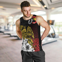 Personalized Papua New Guinea 50th Independence Anniversary Men Tank Top Oro Tapa Mix Plumeria LT7 Black - Polynesian Pride