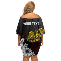 Personalized Papua New Guinea 50th Independence Anniversary Off Shoulder Short Dress Oro Tapa Mix Plumeria