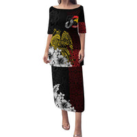 Personalized Papua New Guinea 50th Independence Anniversary Puletasi Oro Tapa Mix Plumeria LT7 Long Dress Black - Polynesian Pride