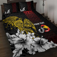 Personalized Papua New Guinea 50th Independence Anniversary Quilt Bed Set Oro Tapa Mix Plumeria LT7 Black - Polynesian Pride